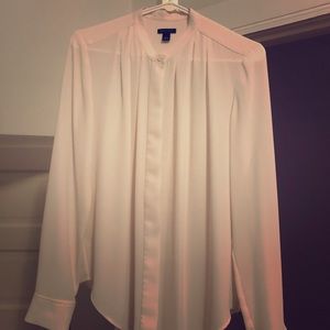 Pleated Collar Ivory Button Down Blouse